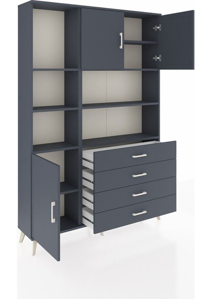 Arges Dolap 8 Raflı 4 Çekmeceli 3 Kapaklı 132X30X195 Antrasit-Antrasit/antrasit indirimleri