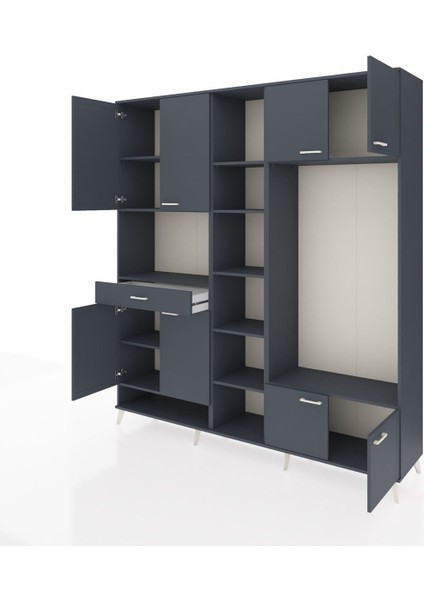 Hyperion Dolap 12 Raflı Tek Çekmeceli 8 Kapaklı 220X44X243 Antrasit-Antrasit/antrasit modelleri