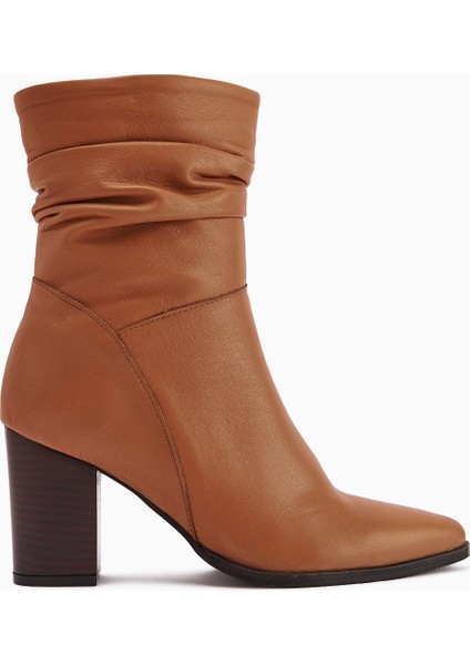Tamina Hakiki Deri Taba Sivri Burunlu Topuklu Kadın Bot