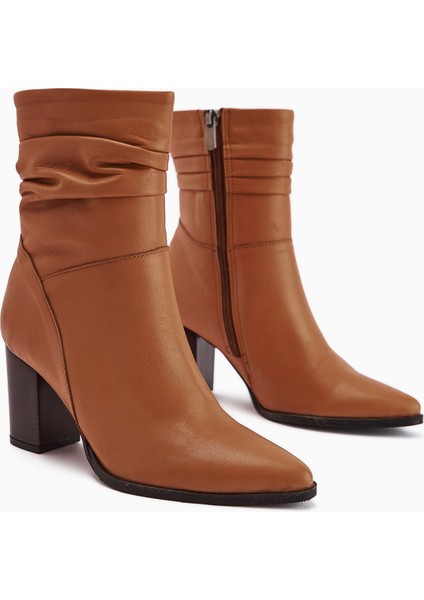 Tamina Hakiki Deri Taba Sivri Burunlu Topuklu Kadın Bot fiyatları