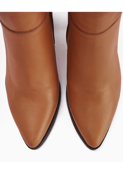 Tamina Hakiki Deri Taba Sivri Burunlu Topuklu Kadın Bot indirimleri