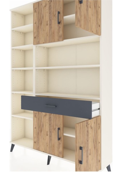 Arges Dolap 10 Raflı Tek Çekmeceli 4 Kapaklı 132X30X195 Aytaşı-Çam/antrasit fırsatları