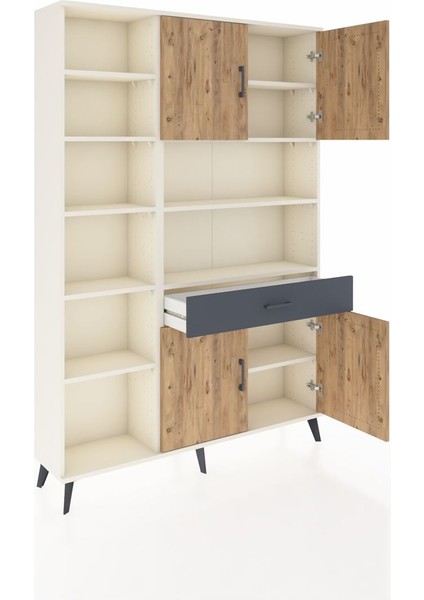 Arges Dolap 10 Raflı Tek Çekmeceli 4 Kapaklı 132X30X195 Aytaşı-Çam/antrasit indirimleri