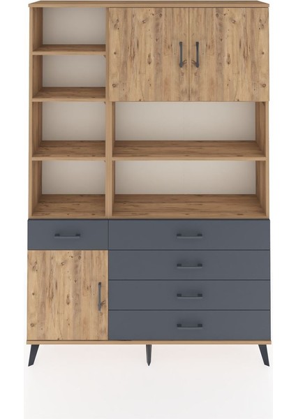 Arges Dolap 9 Raflı 5 Çekmeceli 3 Kapaklı 132X30X195 Çam-Çam/antrasit