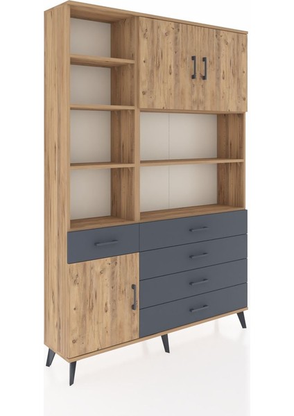 Arges Dolap 9 Raflı 5 Çekmeceli 3 Kapaklı 132X30X195 Çam-Çam/antrasit fiyatları