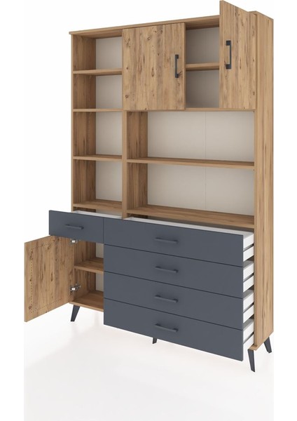 Arges Dolap 9 Raflı 5 Çekmeceli 3 Kapaklı 132X30X195 Çam-Çam/antrasit modelleri