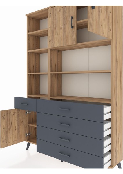 Arges Dolap 9 Raflı 5 Çekmeceli 3 Kapaklı 132X30X195 Çam-Çam/antrasit fırsatları