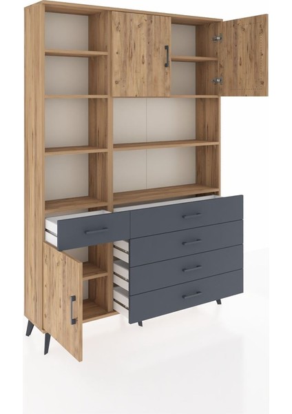 Arges Dolap 9 Raflı 5 Çekmeceli 3 Kapaklı 132X30X195 Çam-Çam/antrasit indirimleri