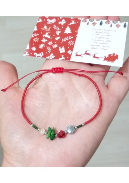 Yılbaşı Kartlı Mercan Sedef ve Deniz Kabuğu Şeklinde Hematit Doğaltaşlı Miyuki Bileklik