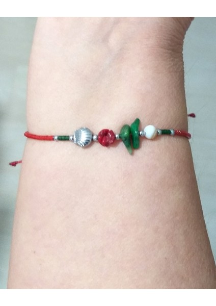 Yılbaşı Kartlı Mercan Sedef ve Deniz Kabuğu Şeklinde Hematit Doğaltaşlı Miyuki Bileklik