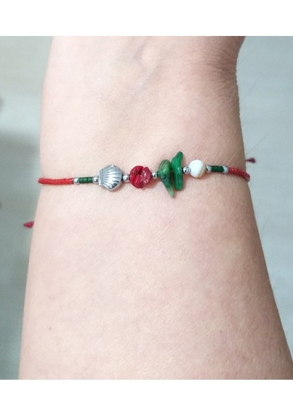 Yılbaşı Kartlı Mercan Sedef ve Deniz Kabuğu Şeklinde Hematit Doğaltaşlı Miyuki Bileklik