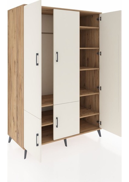 Kronos Dolap 7 Raflı 5 Kapaklı Tek Askılı 132X59X195 Çam-Aytaşı/çam indirimleri