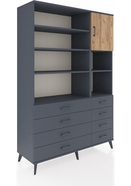 Hyperion Dolap 8 Raflı 8 Çekmeceli Tek Kapaklı 132X44X195 Antrasit-Çam/antrasit fiyatları