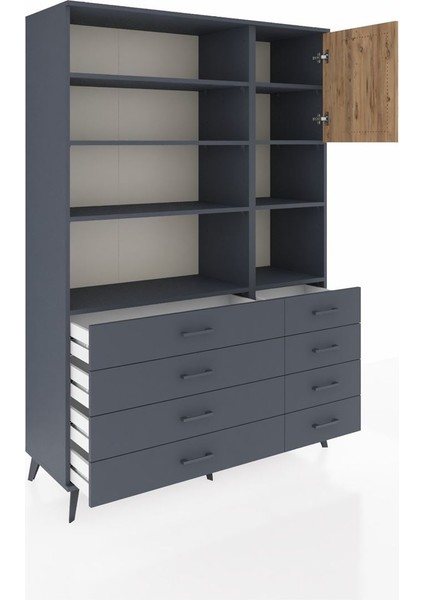 Hyperion Dolap 8 Raflı 8 Çekmeceli Tek Kapaklı 132X44X195 Antrasit-Çam/antrasit indirimleri