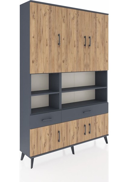 Arges Dolap 8 Raflı 2 Çekmeceli 6 Kapaklı 132X30X195 Antrasit-Çam/antrasit fiyatları