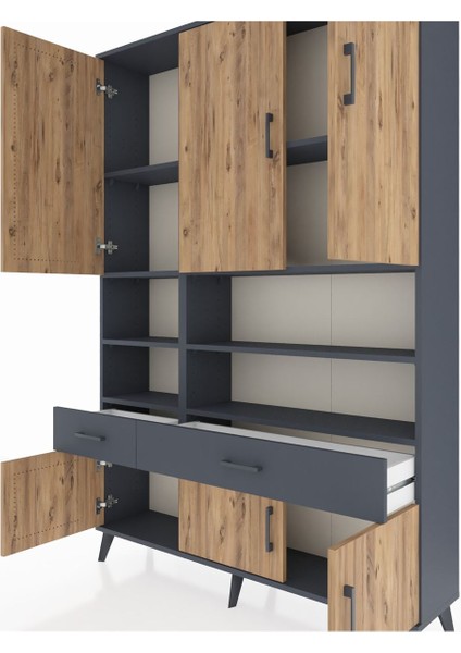 Arges Dolap 8 Raflı 2 Çekmeceli 6 Kapaklı 132X30X195 Antrasit-Çam/antrasit fırsatları