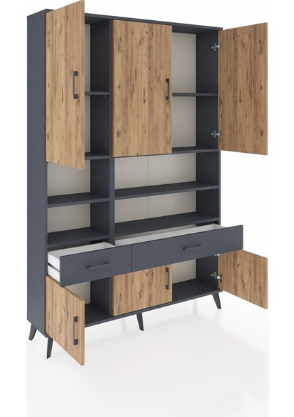 Arges Dolap 8 Raflı 2 Çekmeceli 6 Kapaklı 132X30X195 Antrasit-Çam/antrasit indirimleri