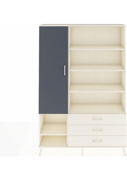 Arges Dolap 9 Raflı 3 Çekmeceli Tek Kapaklı 132X30X195 Aytaşı-Antrasit/aytaşı