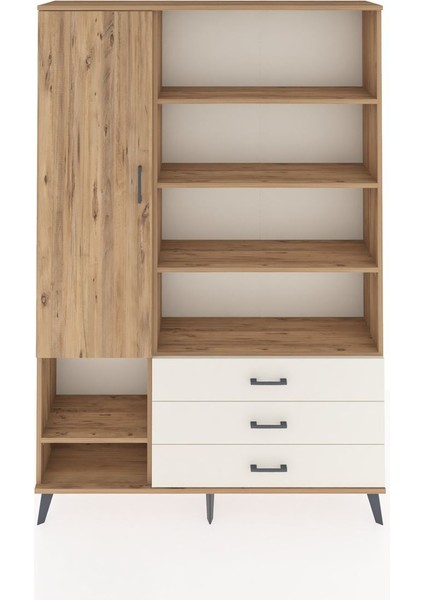 Arges Dolap 9 Raflı 3 Çekmeceli Tek Kapaklı 132X30X195 Çam-Çam/aytaşı