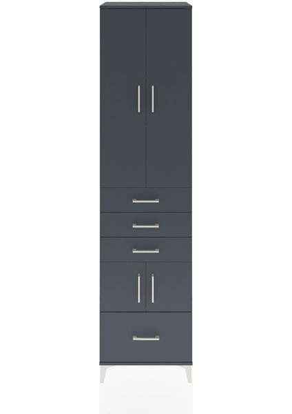 Hyperion Dolap 4 Raflı 4 Çekmeceli 4 Kapaklı 60X44X243 Antrasit-Antrasit