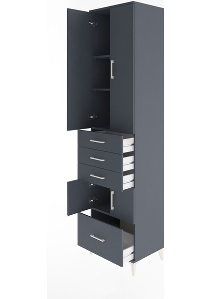 Hyperion Dolap 4 Raflı 4 Çekmeceli 4 Kapaklı 60X44X243 Antrasit-Antrasit fırsatları