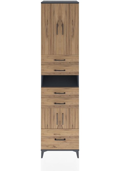 Hyperion Dolap 4 Raflı 5 Çekmeceli 4 Kapaklı 60X44X243 Antrasit-Çam