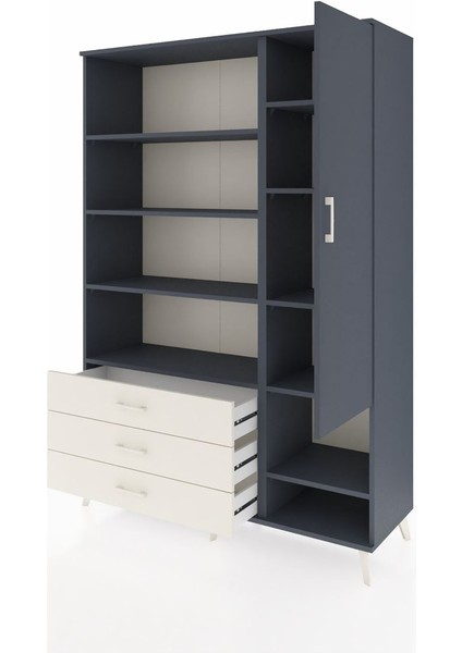 Hyperion Dolap 9 Raflı 3 Çekmeceli Tek Kapaklı 132X44X195 Antrasit-Antrasit/aytaşı modelleri