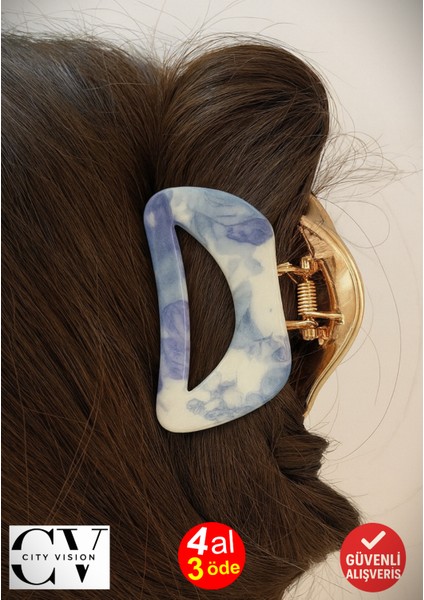 Kore Stili Mavi Renk Yarı Oval 9 cm Kadın Mandal Saç Tokası - Şık ve Dayanıklı