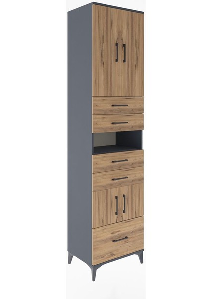 Hyperion Dolap 4 Raflı 5 Çekmeceli 4 Kapaklı 60X44X243 Antrasit-Çam fiyatları
