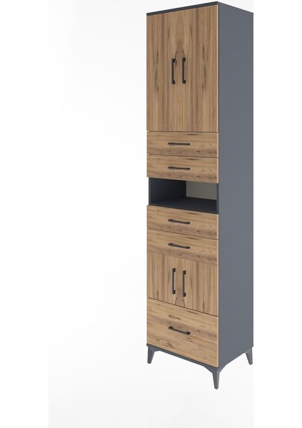 Hyperion Dolap 4 Raflı 5 Çekmeceli 4 Kapaklı 60X44X243 Antrasit-Çam modelleri