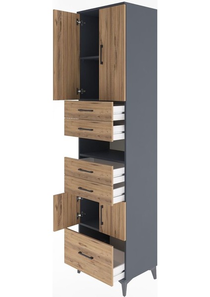Hyperion Dolap 4 Raflı 5 Çekmeceli 4 Kapaklı 60X44X243 Antrasit-Çam fırsatları