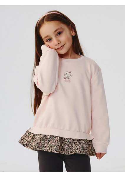 Lcw Kids Pembe Çiçek Nakışlı Kız Çocuk Sweatshirt ve Pantolon 2'li