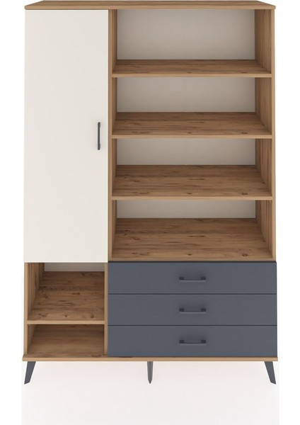 Hyperion Dolap 9 Raflı 3 Çekmeceli Tek Kapaklı 132X44X195 Çam-Aytaşı/antrasit