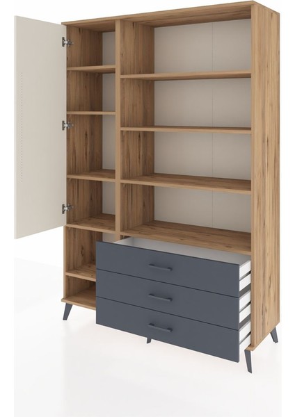 Hyperion Dolap 9 Raflı 3 Çekmeceli Tek Kapaklı 132X44X195 Çam-Aytaşı/antrasit modelleri