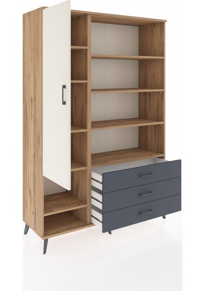 Hyperion Dolap 9 Raflı 3 Çekmeceli Tek Kapaklı 132X44X195 Çam-Aytaşı/antrasit indirimleri