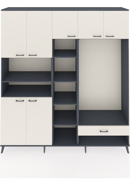 Hyperion Dolap 11 Raflı Tek Çekmeceli 7 Kapaklı 220X44X243 Antrasit-Aytaşı/aytaşı