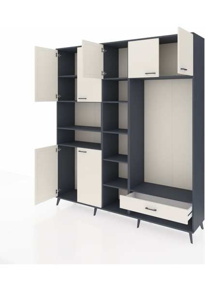 Hyperion Dolap 11 Raflı Tek Çekmeceli 7 Kapaklı 220X44X243 Antrasit-Aytaşı/aytaşı modelleri