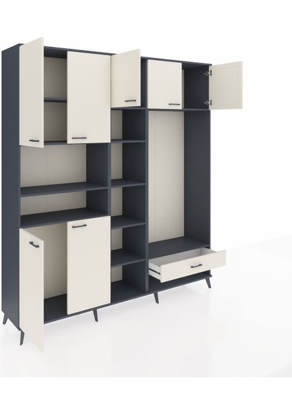 Hyperion Dolap 11 Raflı Tek Çekmeceli 7 Kapaklı 220X44X243 Antrasit-Aytaşı/aytaşı indirimleri