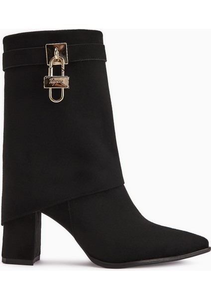 Nisha Siyah Süet Takalı Kalın Topuklu Kadın Bot