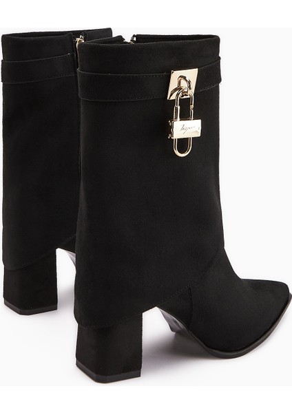 Nisha Siyah Süet Takalı Kalın Topuklu Kadın Bot fırsatları