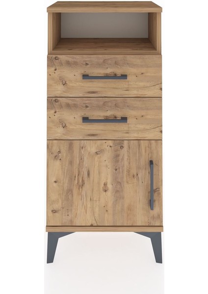 Arges Komodin Tek Raflı 2 Çekmeceli Tek Kapaklı 44X30X96 Çam-Çam