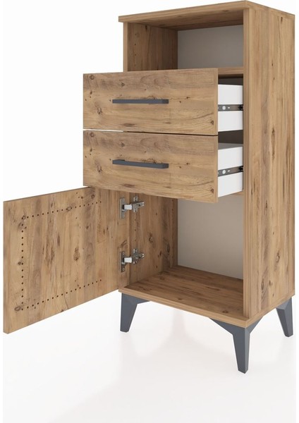 Arges Komodin Tek Raflı 2 Çekmeceli Tek Kapaklı 44X30X96 Çam-Çam fırsatları