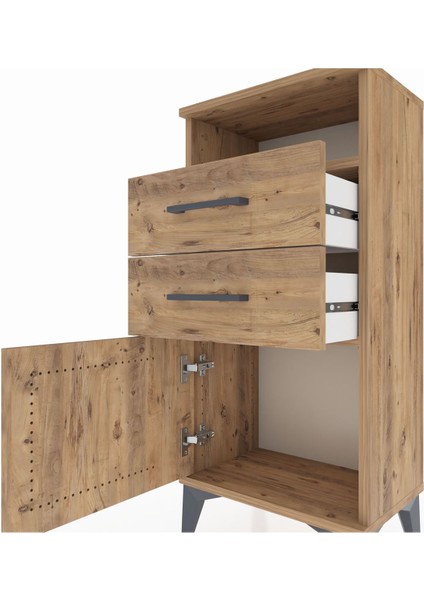 Arges Komodin Tek Raflı 2 Çekmeceli Tek Kapaklı 44X30X96 Çam-Çam indirimleri