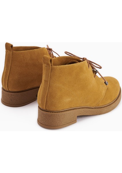 Henna Hakiki Deri Camel Süet Bağcıklı Kadın Bot indirimleri