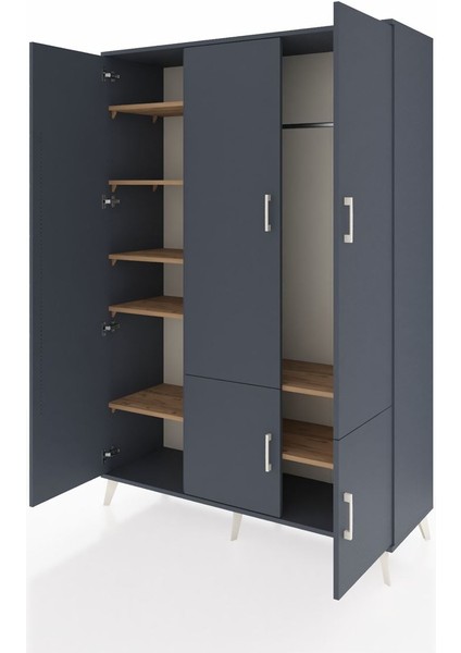 Hyperion Dolap 7 Raflı 5 Kapaklı Tek Askılı 132X44X195 Antrasit-Antrasit/çam modelleri