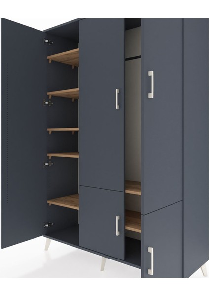 Hyperion Dolap 7 Raflı 5 Kapaklı Tek Askılı 132X44X195 Antrasit-Antrasit/çam fırsatları