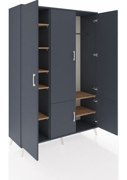 Hyperion Dolap 7 Raflı 5 Kapaklı Tek Askılı 132X44X195 Antrasit-Antrasit/çam indirimleri