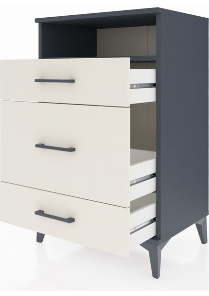 Hyperion Komodin Tek Raflı 3 Çekmeceli 60X44X96 Antrasit-Aytaşı fırsatları