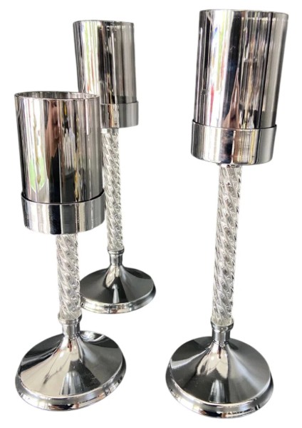 3 Lü Dekoratif Metal & Cam Şamdan Seti | Gold & Gümüş | 33CM - 28CM - 23CM Salon ve Masa Aksesuarı fırsatları