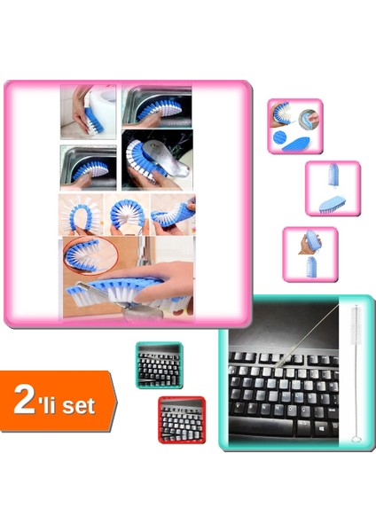 Bükülebilir Esnek Kenar Köşe Lavabo Temizleme Fırçası + 2'li Set Temizlik Fırçası Aksesuarı T8F3G1